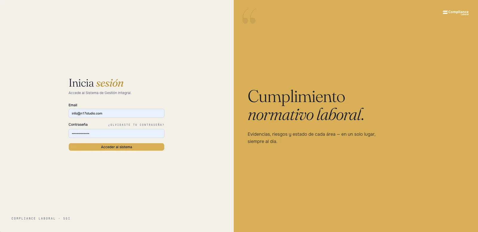 Plataforma de cumplimiento normativo laboral (SGI) - Vista 1