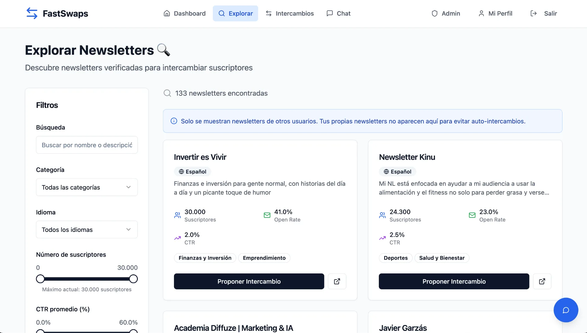 SaaS de intercambio de suscriptores entre newsletters