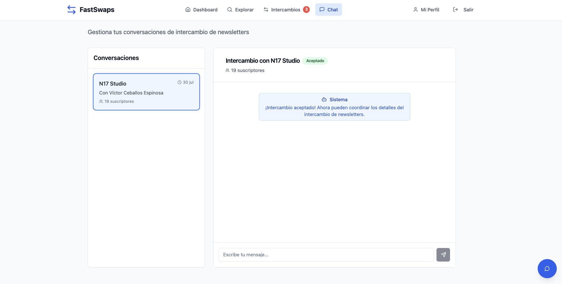 SaaS de intercambio de suscriptores entre newsletters - Vista 3