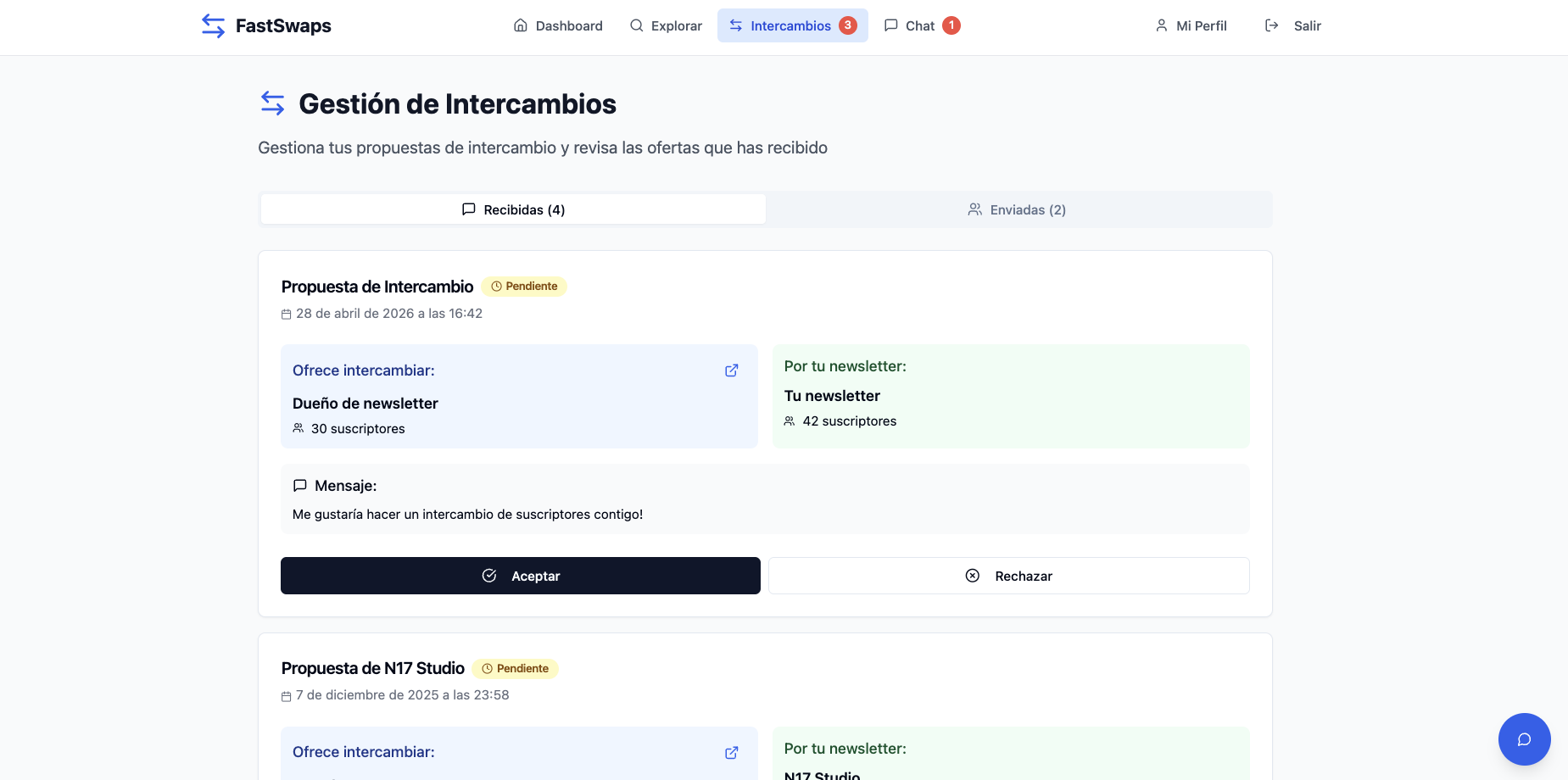 Flujo de propuestas y gestión de intercambios
